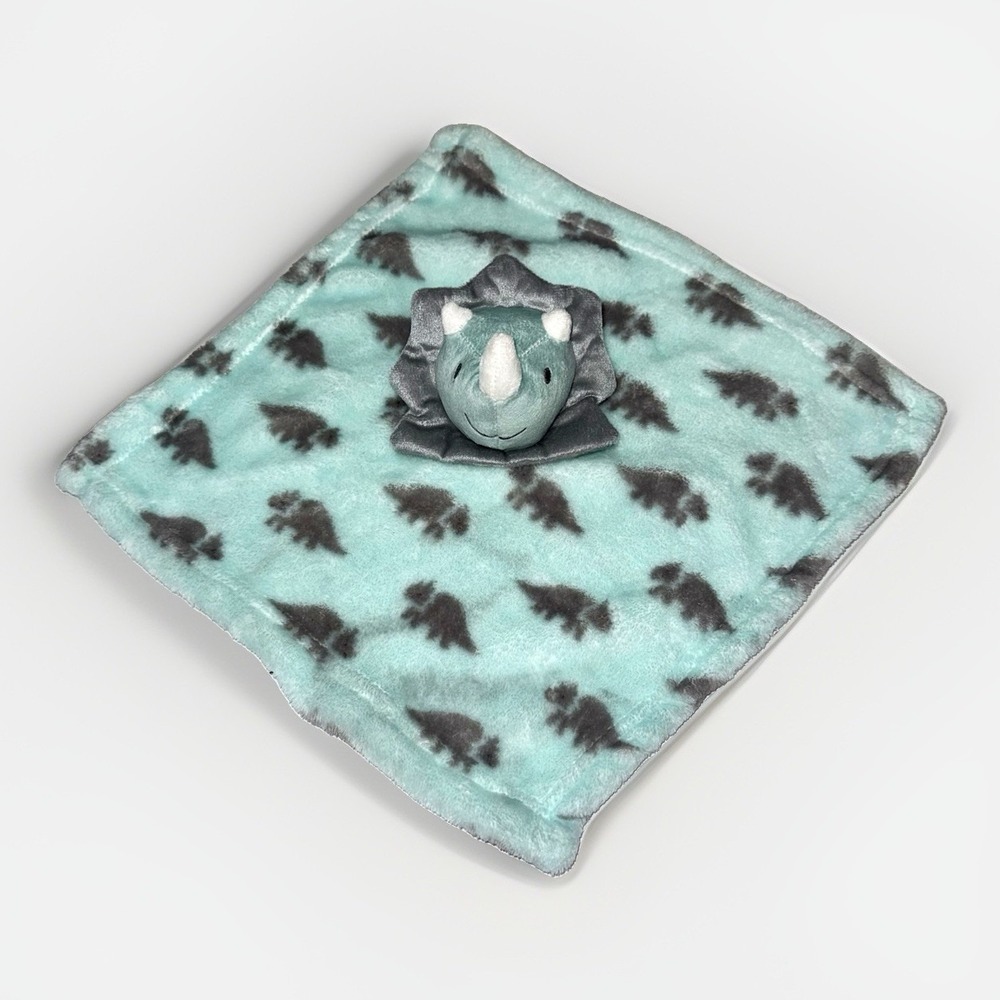 Hudson Baby Dino Triceratops Lovey Security Blanket 14x14 Blue Style 58515 Soft